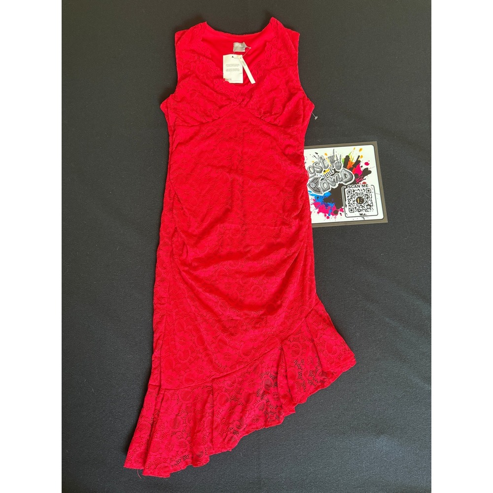 ASOS Lace Ruffle Midi Dress Womens Size 10‎ Red NEW Asymmetrical Ruched V-Neck